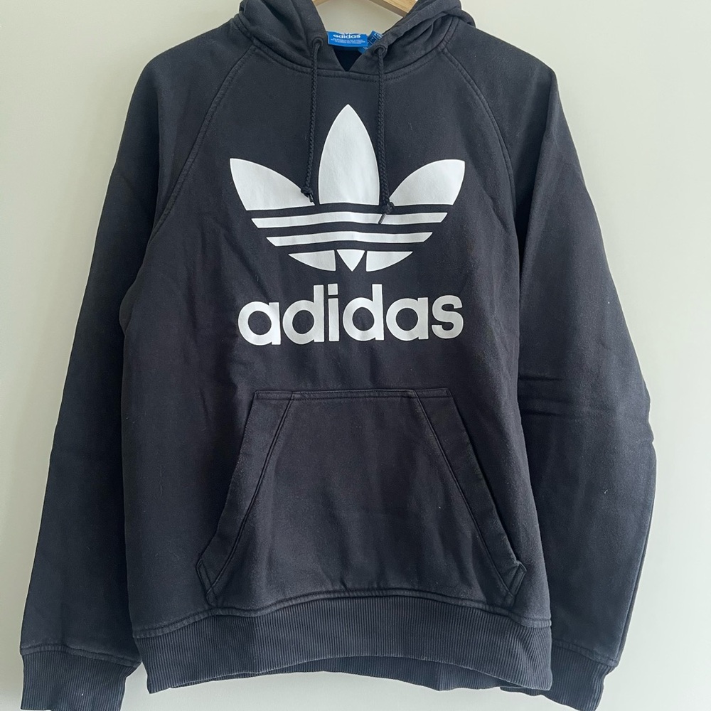 adidas Black Hoodie with White Trefoil Logo